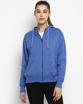 zip-front hoodie with ribbed hem