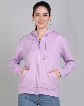 zip-front hoodie with ribbed hem