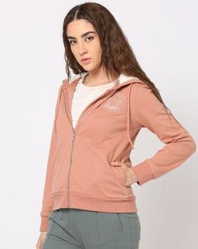 zip-front hoodie with ribbed hem