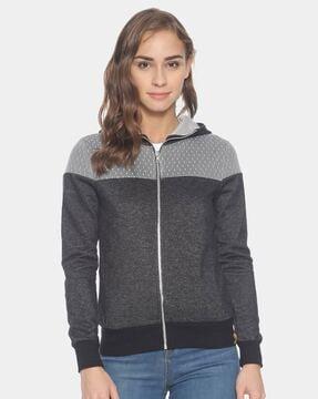 zip-front hoodie with ribbed hems