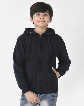 zip-front hoodie with ribbed hems