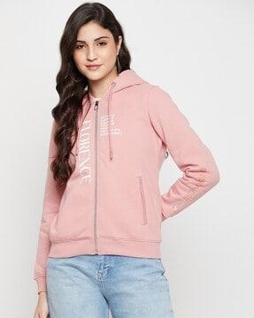 zip-front hoodie with ribbed hems