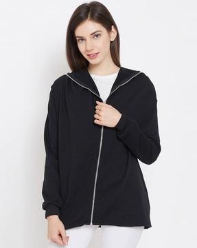 zip-front hoodie with ribbed hems