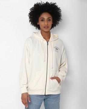 zip-front hoodie with split kangaroo pocket