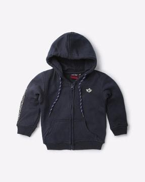 zip-front hoodie with split kangaroo pocket