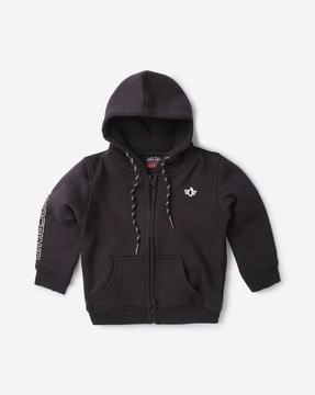 zip-front hoodie with split kangaroo pocket