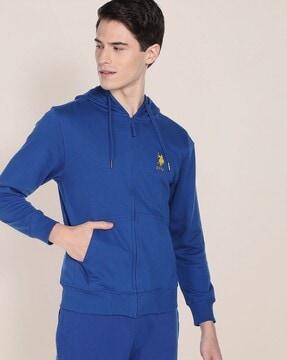 zip-front hoodie with split kangaroo pocket