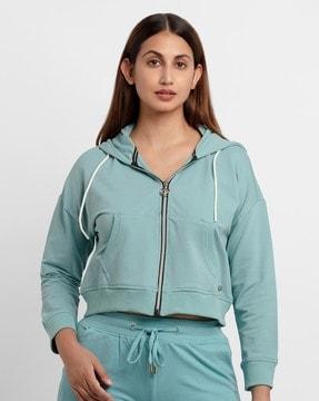 zip-front hoodie with split kangaroo pocket