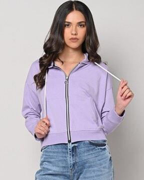 zip-front hoodie with split kangaroo pocket