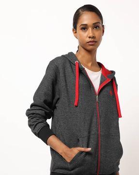 zip-front hoodie with split kangaroo pocket