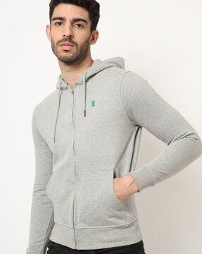 zip-front hoodie with split kangaroo pockets