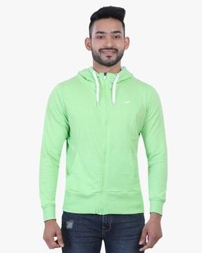 zip-front hoodie with split kangaroo pockets