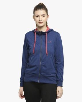 zip-front hoodie with split kangaroo pockets