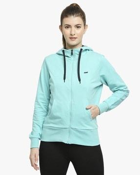 zip-front hoodie with split kangaroo pockets