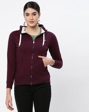 zip-front hoodie with split-kangaroo pockets