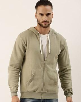 zip-front hoodie with split-kangaroo pockets