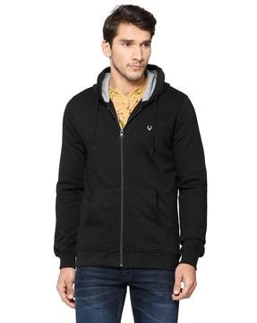 zip-front hoodie with split-kangaroo pockets