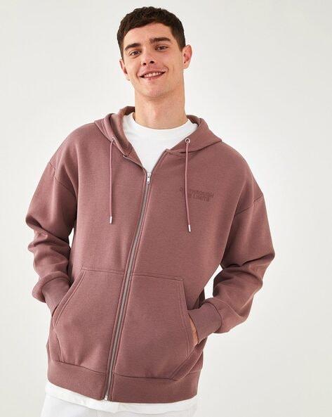 zip-front hoodie with split kangaroo pockets