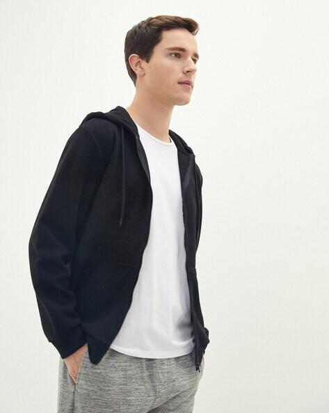 zip-front hoodie with split-kangaroo pockets