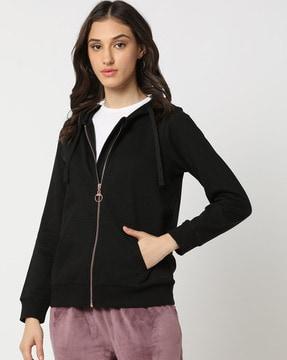 zip-front hoodie with split kangaroo pockets