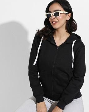 zip-front hoodie with split-kangaroo pockets