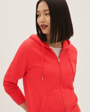 zip-front hoodie with split kangaroo pockets