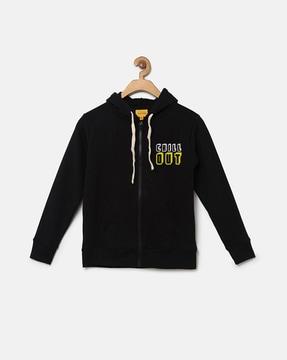 zip-front hoodie with typography