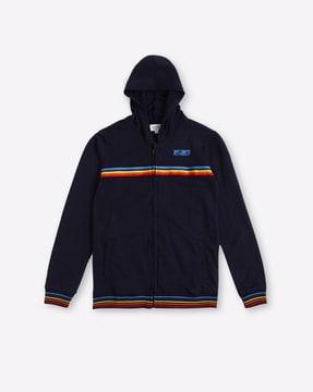 zip-front hoodie with welt pockets