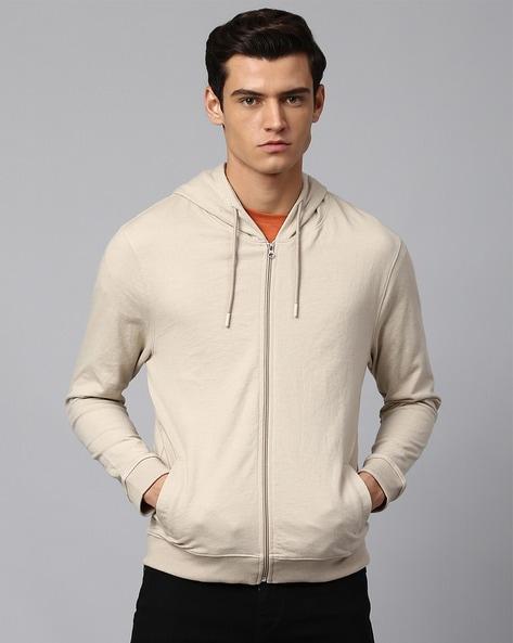 zip-front hoodie with welt pockets