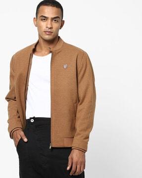 zip-front jacket with band collar
