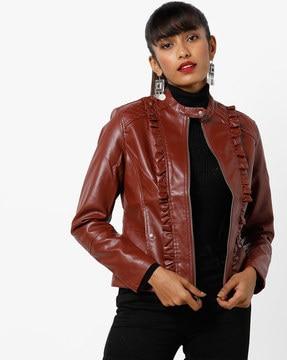 zip-front jacket with band collar