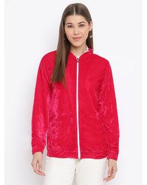 zip-front jacket with cuffed sleeves