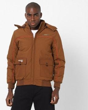 zip-front jacket with detachable hood