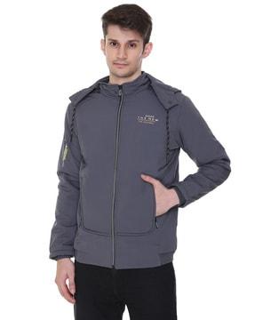 zip-front jacket with detachable hoodie