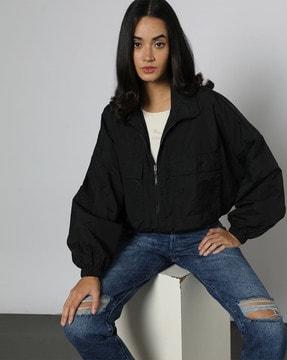 zip-front jacket with elasticated waist