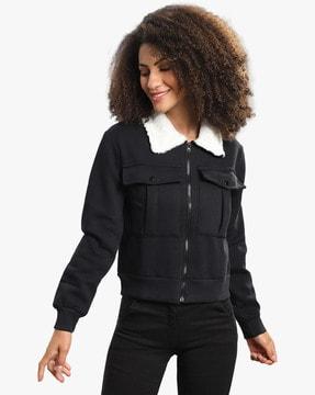 zip-front jacket with flap-pockets