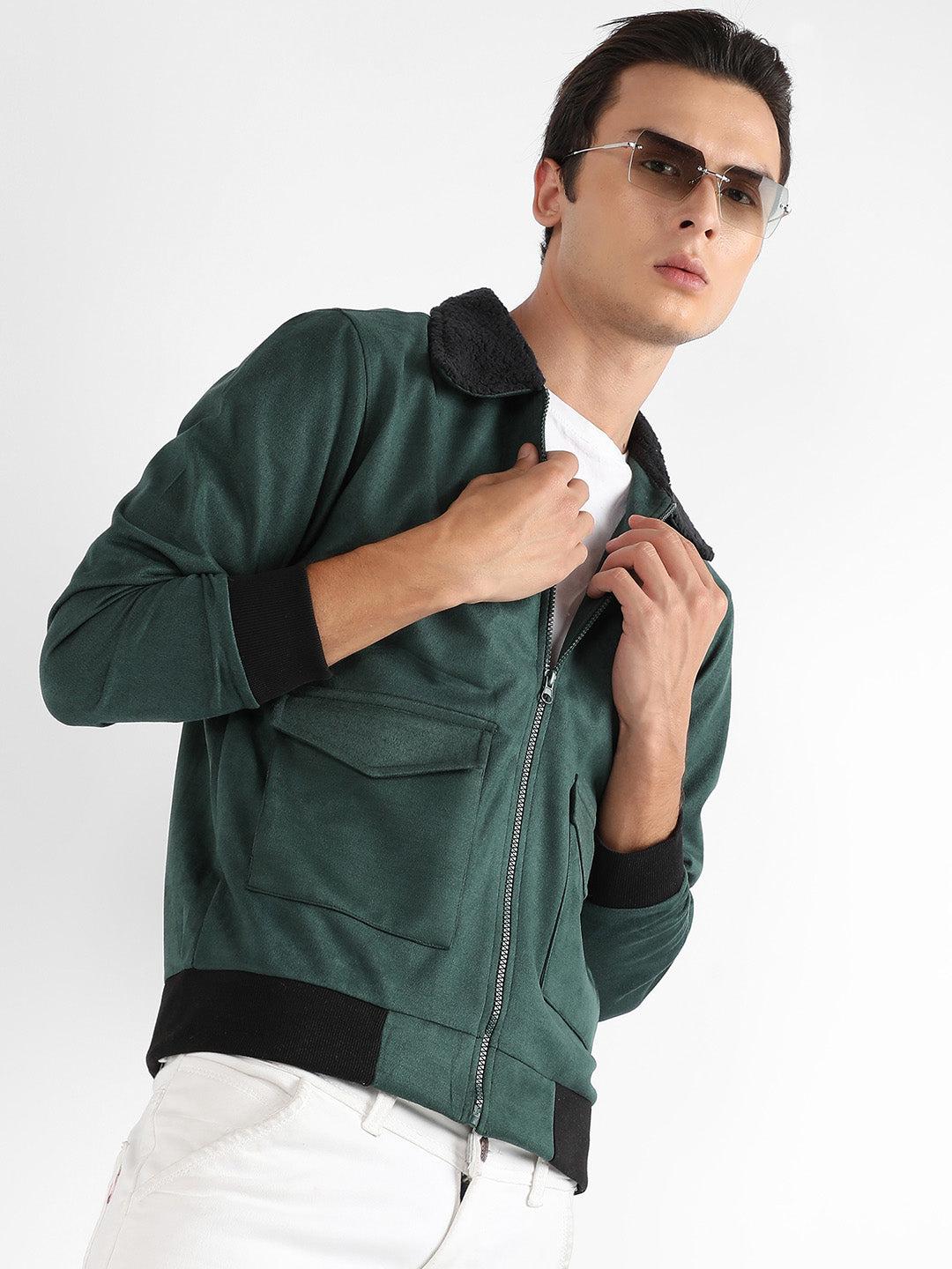 zip-front jacket with fleece collar