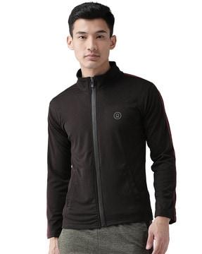 zip-front jacket with printed logo