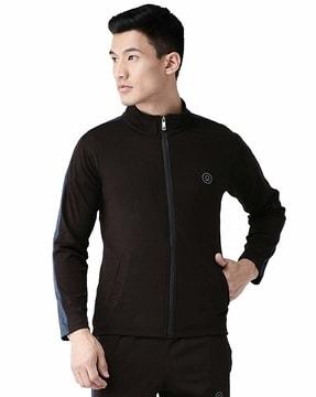 zip-front jacket with printed logo