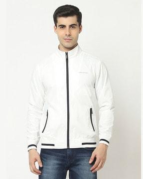 zip-front jacket with ribbed hems