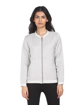 zip-front jacket with stand collar