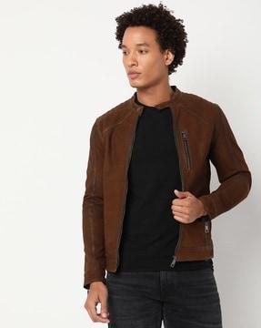 zip-front jacket with zip pocket