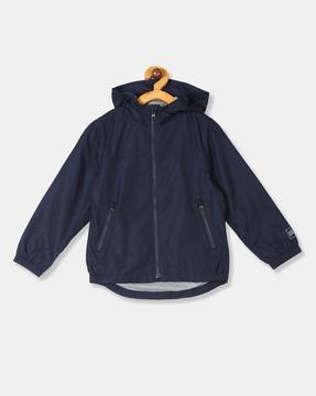 zip-front jersey-lined windbuster hooded jacket