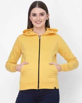 zip-front kangaroo-pockets hoodie