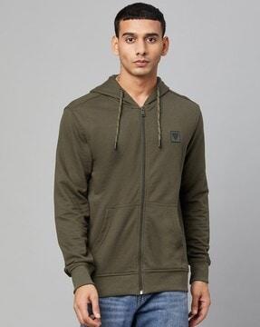 zip-front kangaroo-pockets hoodie