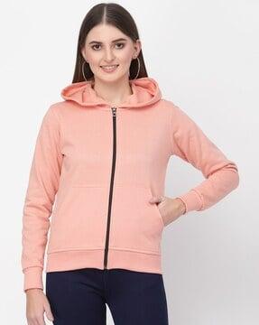 zip-front kangaroo-pockets hoodie