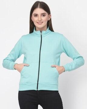 zip-front kangaroo-pockets sweatshirt