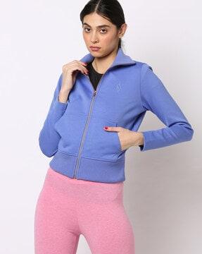 zip-front knit jacket with slip pockets