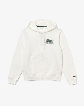 zip-front logo print hoodie