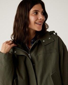 zip-front padded trench coat